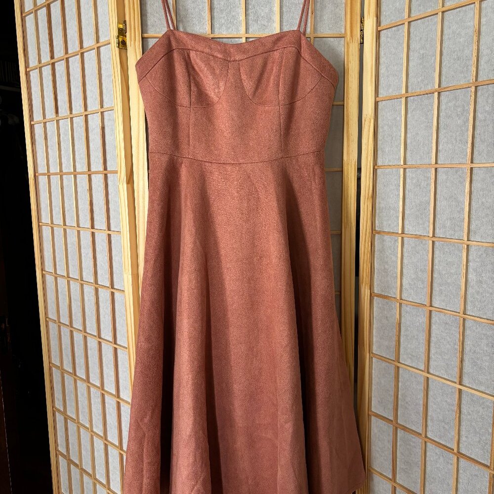 Aike Pink Suede and Silk Midi Dress, Size M